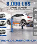 Heavy Duty Portable Two Post Car Lift With 8000 Lbs Capacity And Electric Lock Adjustable Height Up To 51 Inches lifting a silver SUV