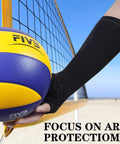 Volleyball Arm Sleeves Gear Compression Forearm Guards in use during outdoor game, showing non-slip silicone grip on player’s arm.