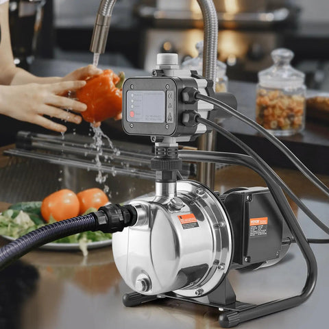 1HP Shallow Well Pump Portable Jet Pump With Automatic Controller 1380 GPH 145 Ft Head Stainless Steel Water Transfer