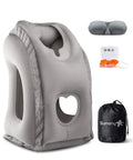 Inflatable Travel Neck Pillow With Eye Mask And Ear Plugs, Super Comfy Multi Function Napping Support, gray, accessories included