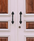 Two Pack Black Barn Door Pull Handles Made From Sturdy Iron Alloy Wear Resistant No Drill Install Sleek Modern Sliding Door