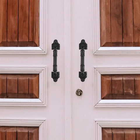 2 Pack Sliding Barn Door Handles No Drill Required Iron Alloy Gate Pull Handles For Garages And Cabinets Modern Black Door Hardware installed