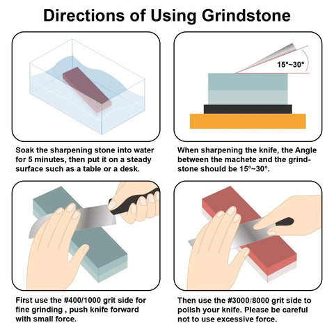 Instructions for using Go To Knife Sharpener Stone Set With Four Grit Waterstones 400 1000 3000 8000 Non Slip Bamboo Base