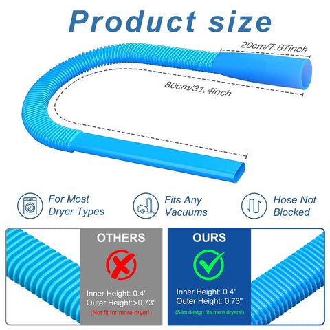 Dryer Vent Lint Cleaner Kit With Flexible Vacuum Hose Attachment For Deep Cleaning Clogged Ducts, 80cm blue hose dimensions