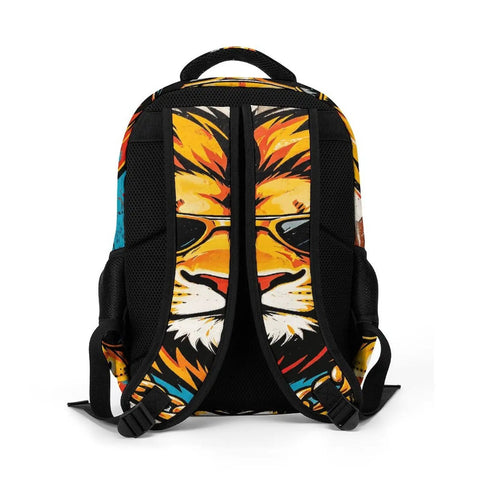 Back view of Hip Hop Leo Printed Unisex Backpack With Large Capacity For Daily Use Durable Polyester Daypack With Breathable Fabric Sturdy Zippers