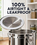 Tough As Nails Heavy Duty Stainless Steel Water Dispenser Milk Can Jug With Secure Locking Airtight Lid opened, showing interior.