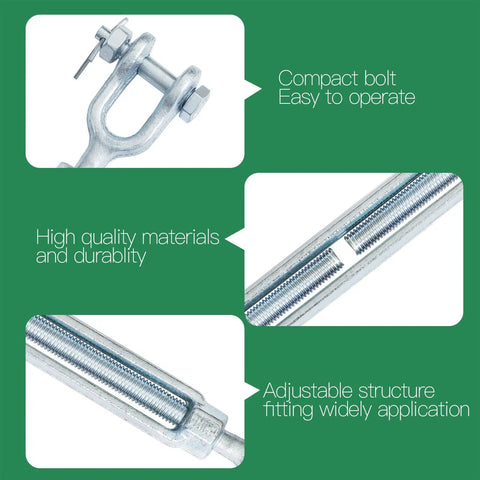 Heavy Duty One Half Inch Jaw Jaw Turnbuckle Galvanized For Wire Rope Cable Marine Grade Closed Body Two Pack 3500 Lbs Working Load Limit Twelve Inch Length Durable Turnbuckle Set image showing compact bolt and threaded body