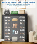 9-Tier Tall Shoe Rack With Dustproof Covers Holds 40 To 46 Pairs Closed Shelves Shoe Cabinet Organizer For Garage Or Bedroom, Sneaker Storage Stand in living room