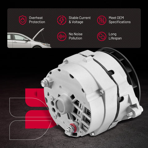 Drop In Direct Fit Alternator Replacement For Chevy G30 C20 K10 S10 K5 Blazer Impala Malibu C10 And GMC G3500 C3500 C1500 K1500 From 1983 To 1990 OE Replacement 7272 12 7273 12 7294 12 0463060 10463397, front view