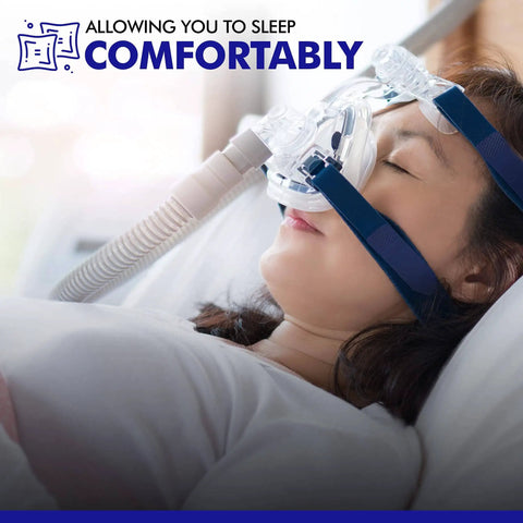 Person sleeping with CPAP mask using Universal CPAP Hose 6 Foot 2 Pack Fits Most Machines Standard Tubing Made In USA No Extensions Needed Smooth