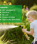 Child using a Solid Brass Garden Hose Quick Connector Set Three Quarter Inch Fittings No Leak Easy Connect Male And Female 6 Pack