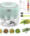 Handy 3.5 Inch Electric Herb Grinder With Brush And Scoop Cordless Usb Rechargeable Food Chopper For Spices Garlic BPA Free Stainless Steel Blades, green color