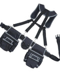 Professional Carpenter Tool Belt With Adjustable Suspenders Multi Pocket Hammer Loop And Built Tough Weight Distribution For The Daily Jobsite Grind in gray canvas with pockets and suspenders.