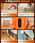 Cordless Caulking Gun Drip Free With LED Light, 4 Speed Settings shown in various positions and speeds on different surfaces