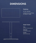 Dimensions of FLEXISPOT E6G CyberX RGB LED Electric Gaming Standing Desk 55 Inch with height adjustments for all users.