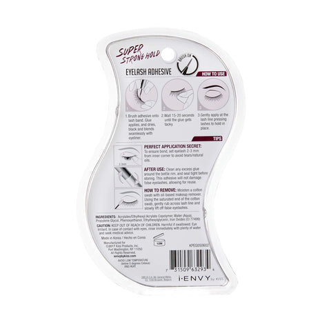 Instructions and details on the back of the Super Strong Lash Glue For Strip Lashes With Brush-On Applicator, Waterproof 48-Hour Hold pack