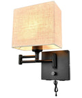 Plug In Wall Sconce With 2 USB Ports, Dimmable Swing Arm, 7 Inch Fabric Linen Shade, Space Saving Bedroom Lighting