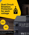 T Series 1000W Voltage Converter Transformer For Step Up And Down 110V To 220V And 220V To 110V showing dual circuit breakers