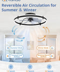ZMISHIBO 2 Pack 24 Inch Ceiling Fans with Lights and Remote, Black showing reversible air circulation for summer and winter use.