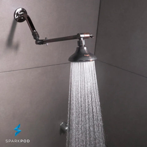 Heavy Duty Solid Brass 11 Inch Shower Arm Extension For Rain Showerheads With Oil Rubbed Bronze Finish in use