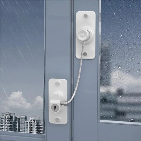 Four Pack Child Safety Locks For Cabinets And Refrigerator Doors Stainless Steel Cable Locks showing window installation