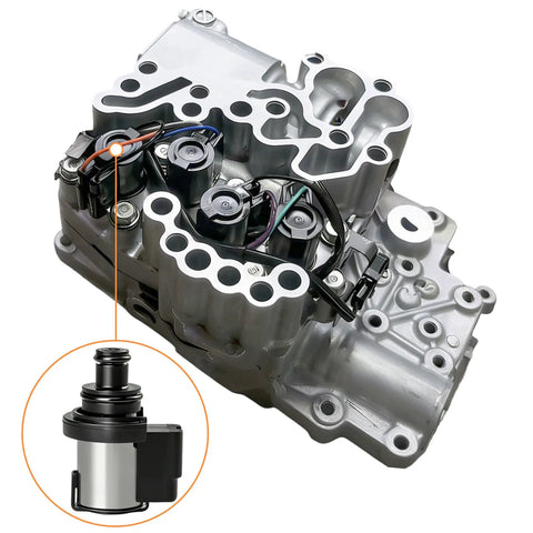 Torque Converter Lock Up Solenoid 3.2-3.7 Ohm Control Valve For Subaru CVT Tr580 Tr690 Replacement, close-up of valve body