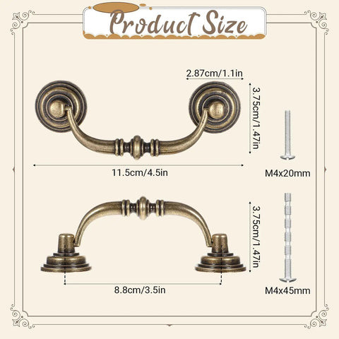 Antique Bronze Drop Bail Drawer Pulls Set Of 10 With 4.5 Inch Total Length And 3.5 Inch Center, mounting screws shown