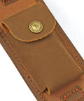 Close-up of Canvas Leather Rifle Sling With 14 Shell Slots for 22 Caliber Ammunition Storage showing brown leather detail.