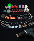 172 Piece Rotary Tool Accessories Kit With One Eighth Inch Shank Bits for sanding cutting shaping drilling deburring displayed