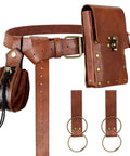 Clutch Vintage Renaissance Pirate Belt Set Featuring Ridiculously Handy Cell Phone Pouch Adjustable Drawstring Bag And Sturdy Skirt Hooks For Fire Cosplay Dramas And Night Out Rides, leather belt with pouch and hooks.