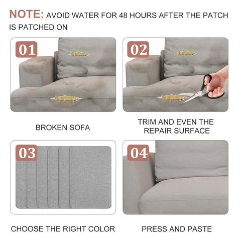 Steps to use Self Adhesive Fabric Couch Repair Patches Kit 4x6 Inches Linen Mending Tape For Sofa Repair and Furniture.