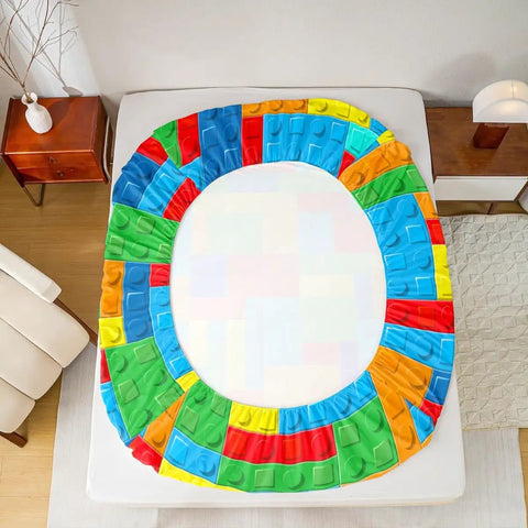 Colorful Brick Pattern Twin Size Fitted Sheet Set With Pillowcase For Kids Teens And Adults Geometric Patchwork Bedding In Soft Microfiber Material For A Dope Chic Modern Bedroom Vibe. twin bed fitted sheet