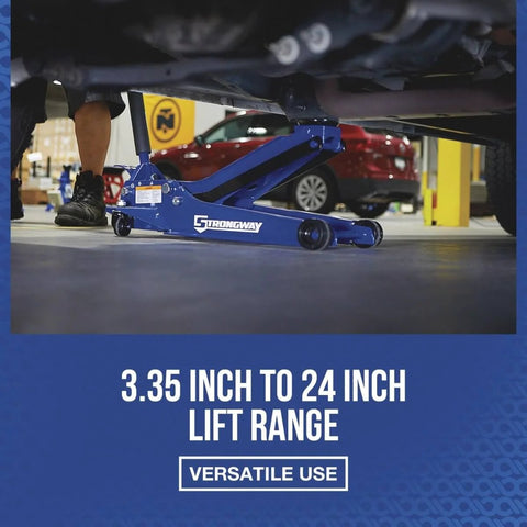 Long Reach Low Profile Floor Jack For Low Clearance Cars, 3 Ton Capacity, Quick Lift Foot Pedal, Dual Piston Pump in use
