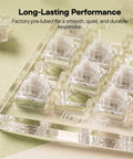 Whisper Quiet Mechanical Keyboard Switch Kit 35 Pieces Factory Prelubed 5Pin Linear And Tactile Silent Switches For Custom Keyboards Crystal Silent Edition, clear silent switches in tray