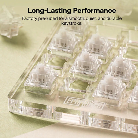 Whisper Quiet Mechanical Keyboard Switch Kit 35 Pieces Factory Prelubed 5Pin Linear And Tactile Silent Switches For Custom Keyboards Crystal Silent Edition, clear silent switches in tray