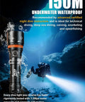 Beast 3600 Lumen Dive Light With 150M Depth Rating And 300M Long Range Beam shown underwater in a cave with diver