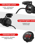 USB port, cigarette lighter socket, and voltmeter of Six Gang Rocker Switch Panel 12V Marine Waterproof With Red LED 5 Pin Toggle