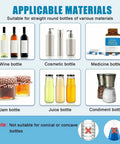 Image showing various suitable bottle types for No Sweat Manual Round Bottle Labeling Machine And Adjustable Label Applicator for Small Biz.
