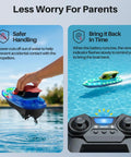 Two Pack RC Boats For Kids Ready To Race With 7 Mode LED Lights Water Spray Dual Batteries Two Point Four GHz Remote Range 164 Feet