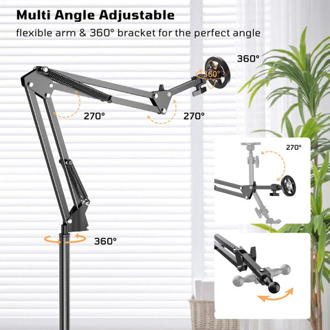 Floor Magnetic Phone Holder For Bedside Use, Adjustable bed mount with flexible gooseneck and weighted base for hands-free access.