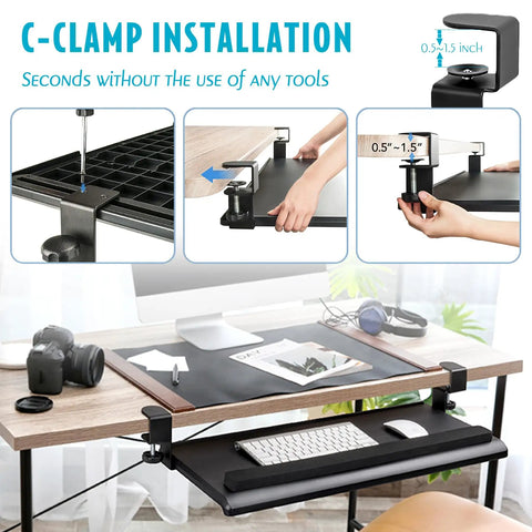 Big Ergonomic C Clamp Keyboard Tray With Slide Out Platform Under Desk And No Tool Setup Pull Out Keyboard And Mouse Tray