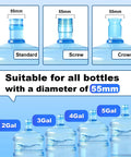 Leak Free Water Jug Cap 6 Pack For 3 And 5 Gallon Jugs, Reusable Food Grade Silicone Replacement Cap Fits 53 To 60mm Mouth Standard Screw Crown Tops chart