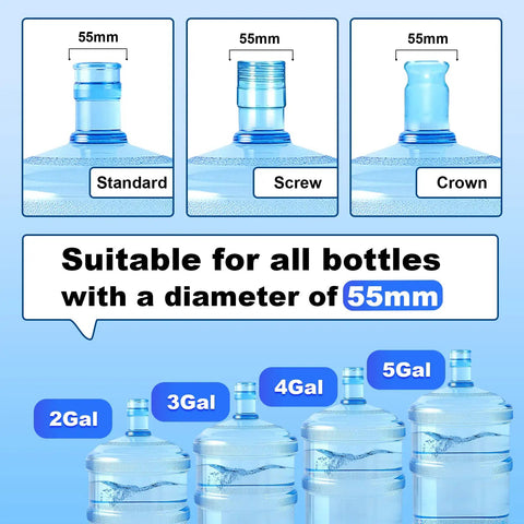 Leak Free Water Jug Cap 6 Pack For 3 And 5 Gallon Jugs, Reusable Food Grade Silicone Replacement Cap Fits 53 To 60mm Mouth Standard Screw Crown Tops chart