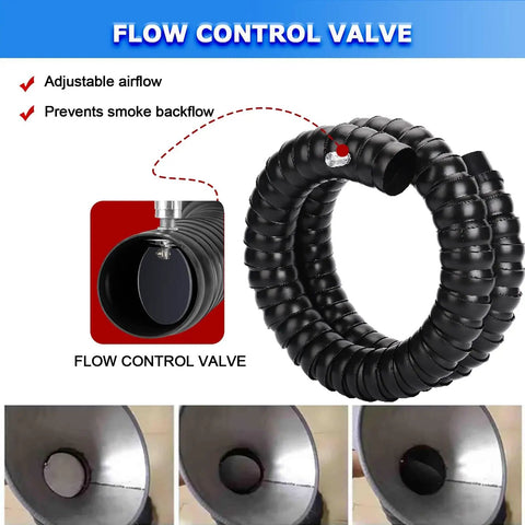 Flexible Air Extractor Hose With Hood 20cm Diameter 9 8ft Length Black Suction Pipe Perfect For Laser Engraving Soldering Welding Fume Extraction Lab Use High Resistant Rock Solid Construction Delivers Sick Work And Clean Air. Flow control valve for adjustable airflow