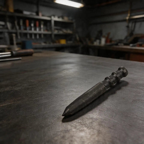 Heavy Duty Center Punch Locator For Metal Drilling High Hardness Spot Punch Tool Perfect For Wood Aluminum Iron Glass Precise Positioning Fitter Chisel B on a workbench.