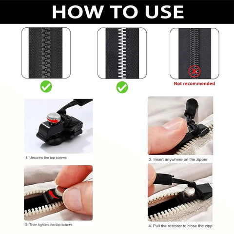 Zipper Repair Kit With Three Size Replacement Zipper Heads For Size 3 5 8 Nylon Metal Zippers Quick Install Detachable Pulls How-To Guide