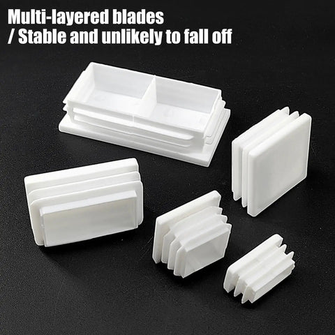 12 Pack White Square Tube Plugs For Furniture Legs And Frame Ends, PP inserts cap hollow tubes and pipe openings, multi-angle view