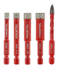 5 Pc Built Tight Dry Diamond Drill Bit Set With Fast Lock Hex Shank And Carbide Pilot Bit sizes 6 to 12 mm for drilling stone.