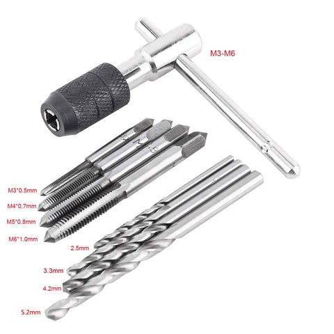 Tap Wrench Set 9 Piece Must Have Threading Tool Kit With Screw Taps And Drill Bits for Metal and Wood Thread Cutting