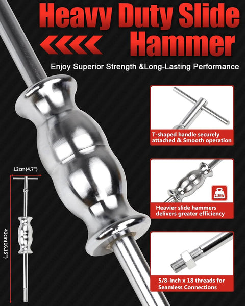 Front view of Limontek 8-piece slide hammer puller set with T-handle and axle adapters